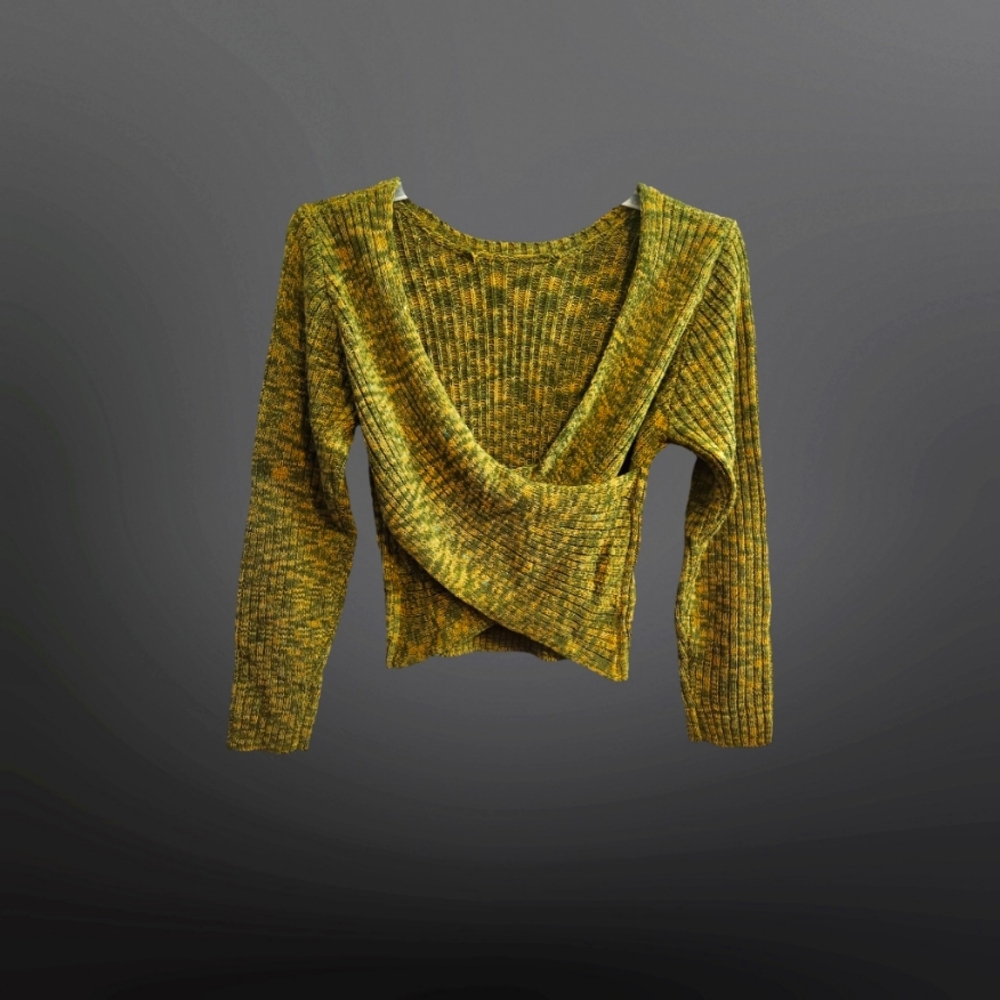 Womens Green open knit crop top long sleeve sweater Gloria